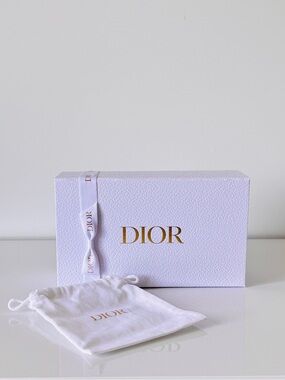 Dior White Box with Gold Logo and Ribbon
